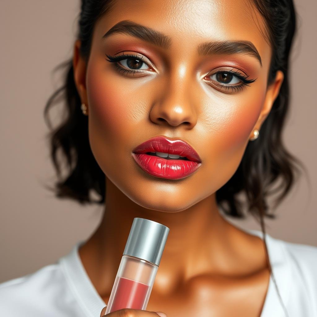 Glossy lips paired with minimal makeup look Glossy lips paired with minimal makeup look