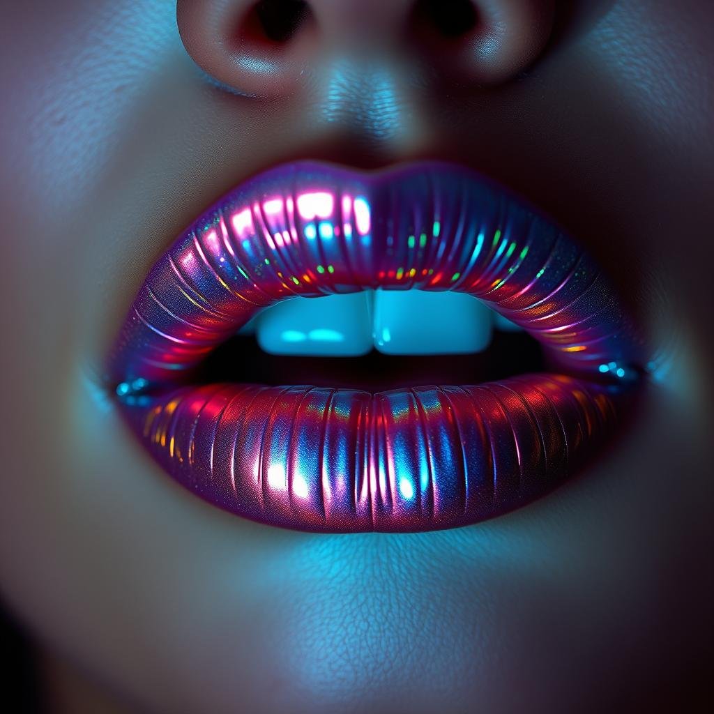Holographic and duochrome lip gloss effect Holographic and duochrome lip gloss effect