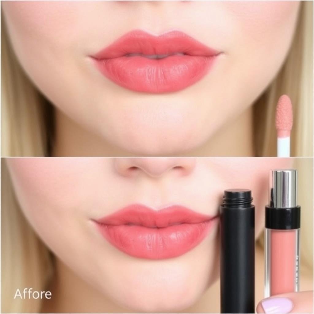 Plumping lip gloss demonstration before and after Plumping lip gloss demonstration before and after