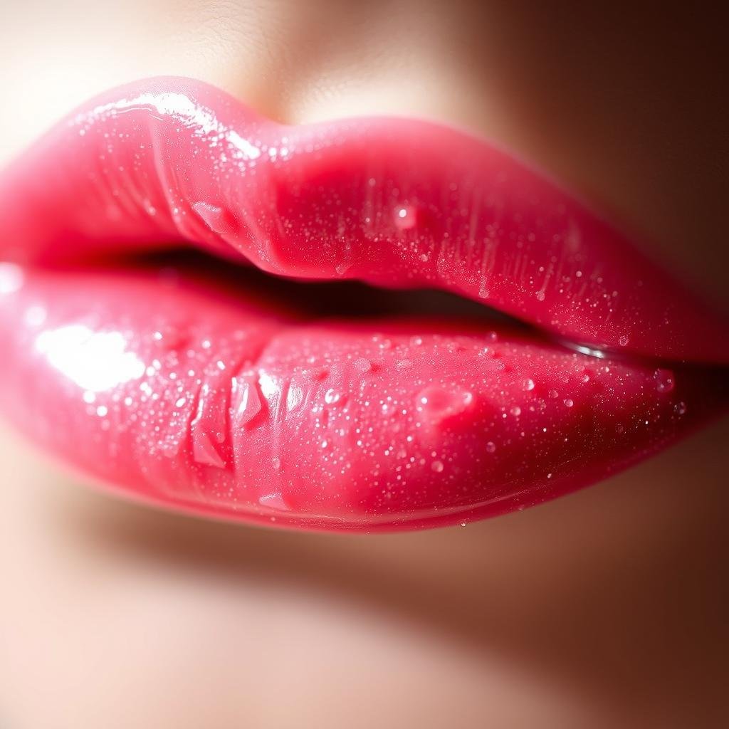 Shimmer lip gloss with light-reflecting particles Shimmer lip gloss with light-reflecting particles